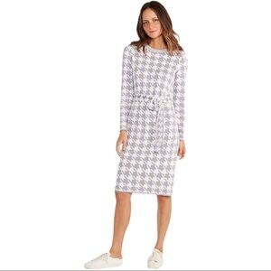 Ann Taylor Houndstooth Tie Waist Sweater Dress